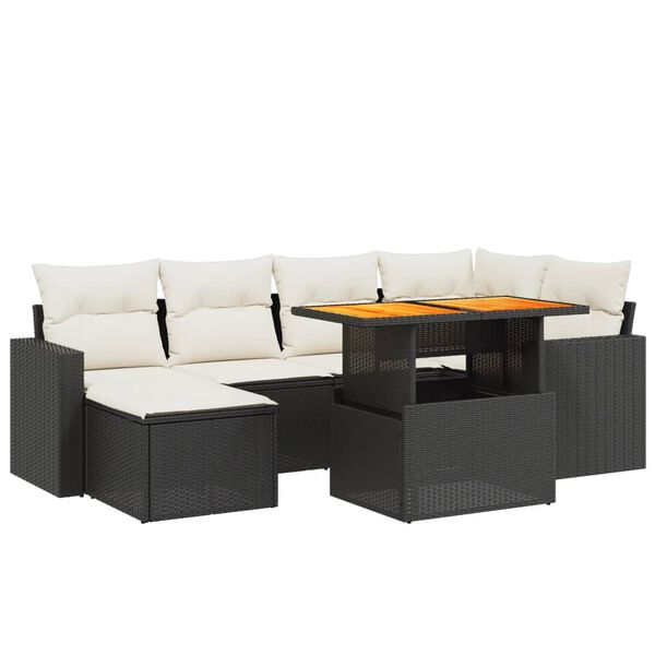 vidaXL 7-delige Loungeset met kussens poly rattan zwart