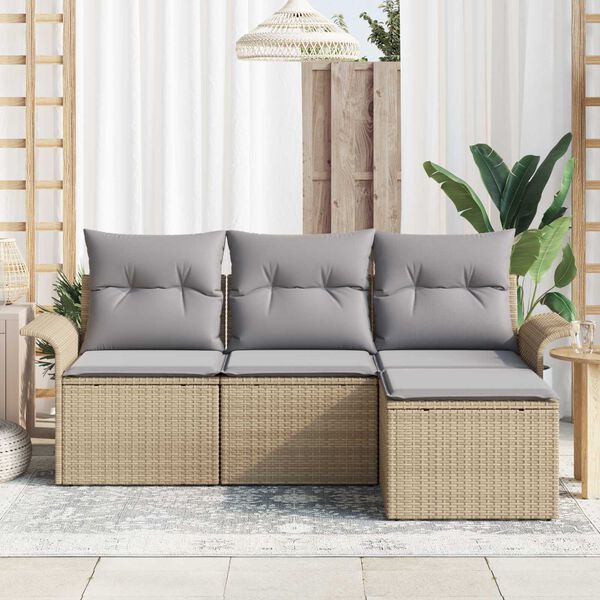 vidaXL Tuin Sofa Set met kussen met opslag 4 pcs Beige Poly riet