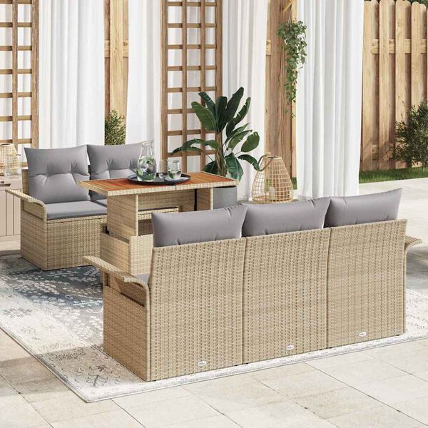 vidaXL Tuin Sofa Set met opslag 6 pcs Beige Poly riet