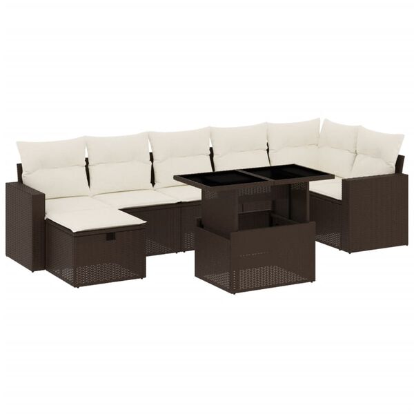 vidaXL 8-delige Loungeset met kussens poly rattan bruin