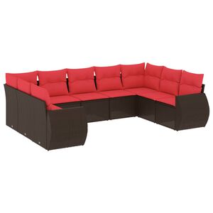 vidaXL 9-delige tuinbankset met kussens, bruin polyrotan