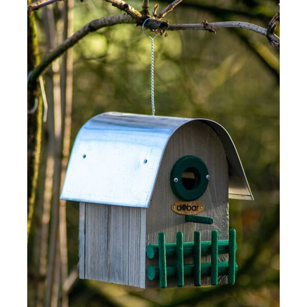 dobar Vogelnestkastje Teak met gebogen dak naturel en zilverkleurig