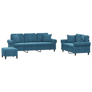 vidaXL 3-delige Loungeset met kussens fluweel blauw