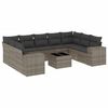 vidaXL 10-delige Loungeset met kussens poly rattan grijs