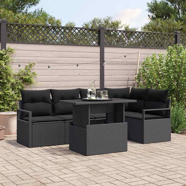 vidaXL Tuin Sofa Set met opslag 6 pcs Zwart Poly riet