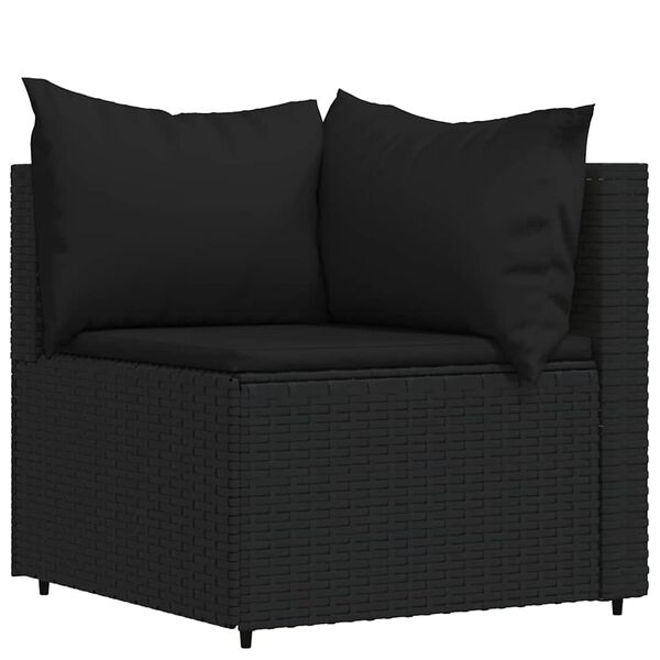 vidaXL 4-delige Loungeset met kussens poly rattan zwart