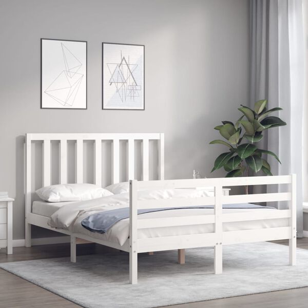 vidaXL Bedframe met hoofdbord massief hout wit
