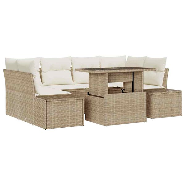 vidaXL Bankstel met kussen 7 pcs Beige en Cr&egrave;me poly rattan