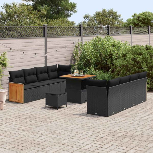 vidaXL Tuinbankenset met kussen 12 pcs Zwart poly rattan