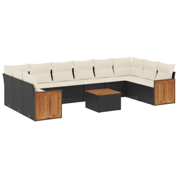vidaXL 11-delige Loungeset met kussens poly rattan zwart
