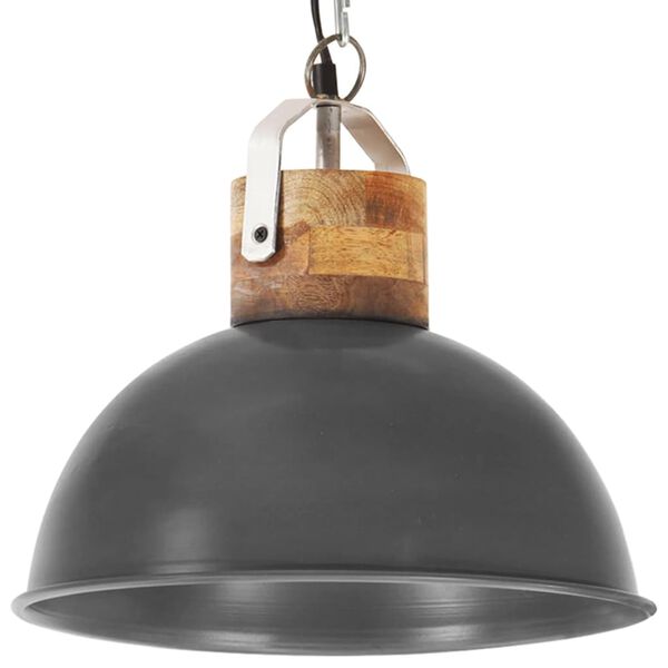 vidaXL Hanglamp industrieel rond E27 32 cm massief mangohout grijs