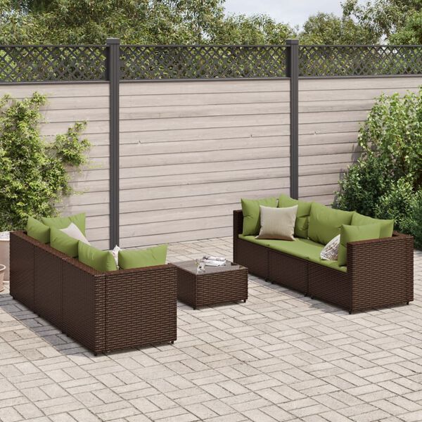 vidaXL 7-delige Loungeset met kussens poly rattan bruin