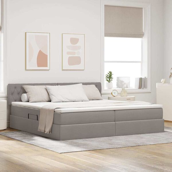 vidaXL Opbergbed met LED met matras Taupe 200 x 200 cm Polyester