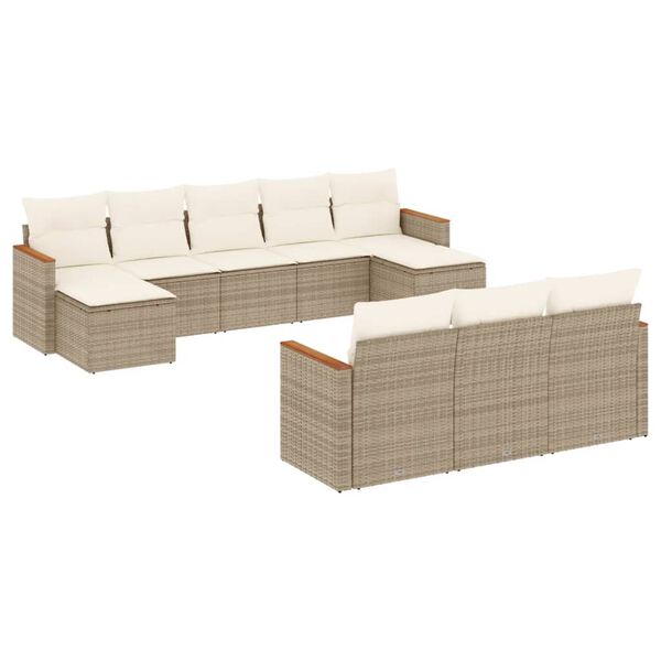 vidaXL 10-delige Loungeset met kussens poly rattan beige