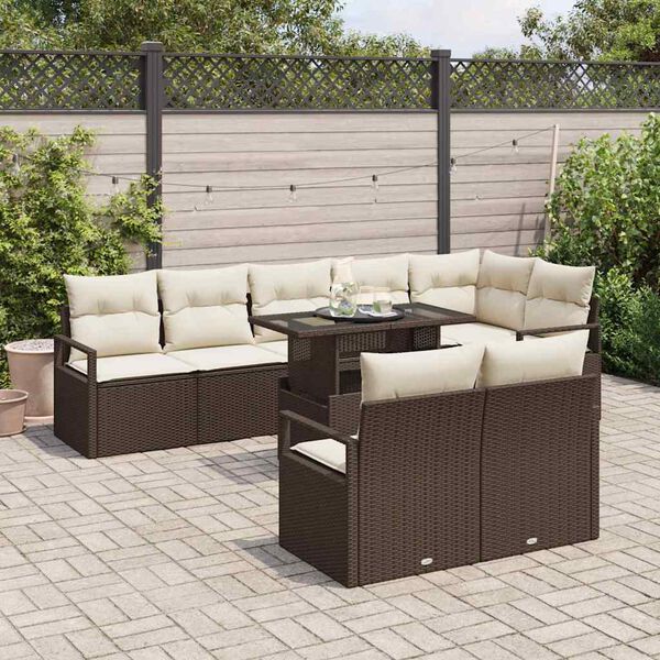 vidaXL Tuin Sofa Set met kussen 9 pcs Bruin en cr&egrave;me poly rattan
