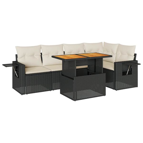 vidaXL 6-delige Loungeset met kussens poly rattan zwart