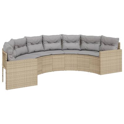 vidaXL Tuinbank met kussens halfrond poly rattan beige