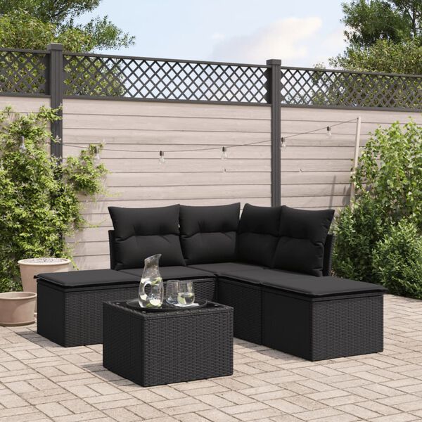 vidaXL 6-delige Loungeset met kussens poly rattan zwart