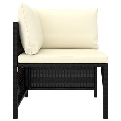 vidaXL 3-delige Loungeset met kussens poly rattan zwart