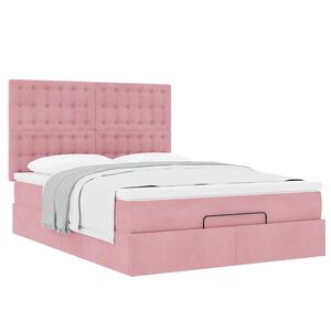 vidaXL Ottoman bed met matrassen 140x200cm fluweel roze