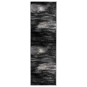 vidaXL Tapijtloper FLORNES Geweven Zwart Penseelstreken 67 x 200 cm PP