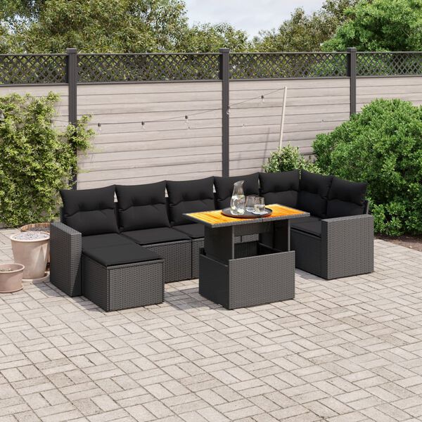 vidaXL 8-delige Loungeset met kussens poly rattan beige
