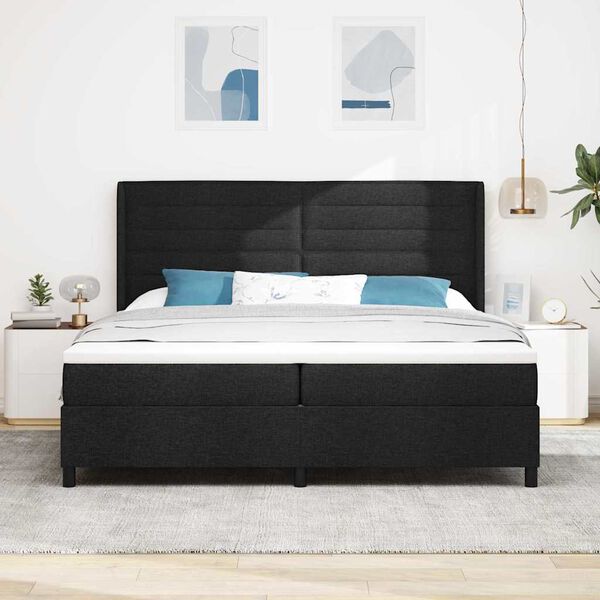 vidaXL LED Box Spring Bed met matras Zwart 200 x 200 cm Stof
