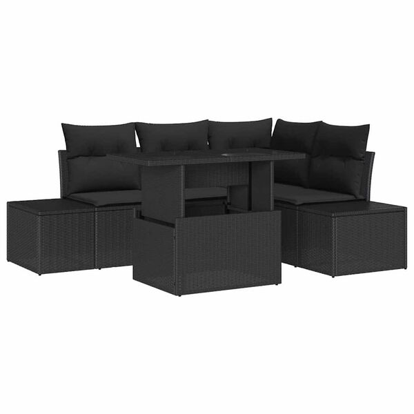 vidaXL Tuin Sofa Set met kussen 5 pcs Zwart poly rattan