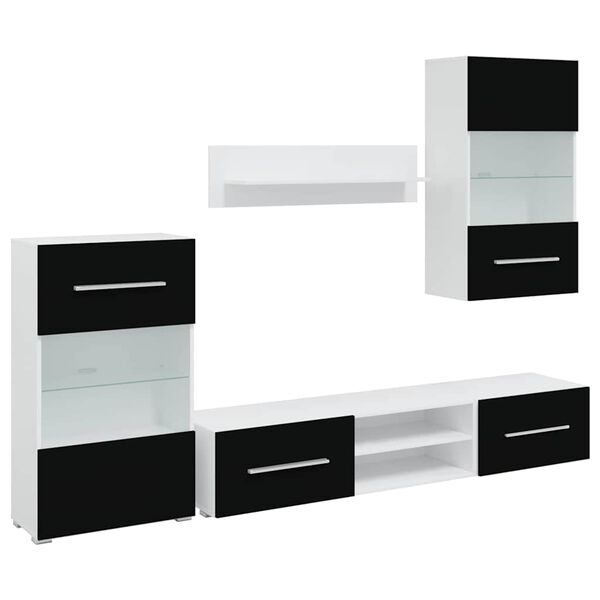 vidaXL Muurvitrine tv-meubel met LED-verlichting zwart 5-delig