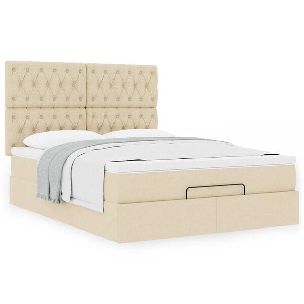 vidaXL Ottoman bed met matras 140x200cm stof cr&egrave;mekleurig