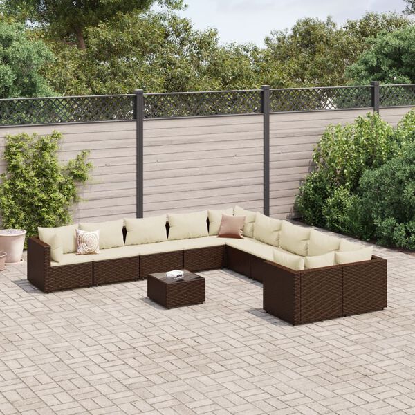 vidaXL 10-delige Loungeset met kussens poly rattan bruin