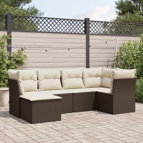vidaXL 6-delige Loungeset met kussens poly rattan bruin