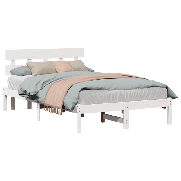vidaXL Bedframe met hoofdeinde Wit 135 x 190 cm Massief grenenhout