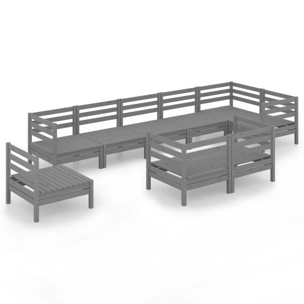 vidaXL 9-delige Loungeset massief grenenhout grijs