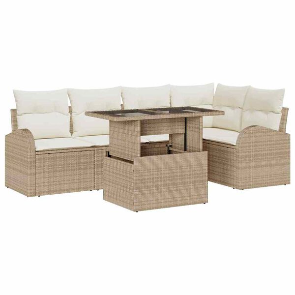 vidaXL Tuin Sofa Set met opslag 6 pcs Bruin en Cr&egrave;me poly rattan