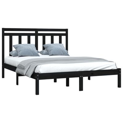 vidaXL Bedframe massief hout zwart 135x190 cm