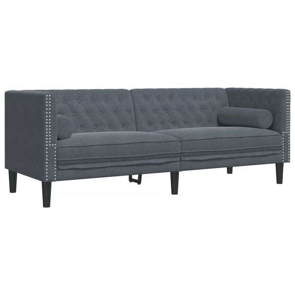 vidaXL 2-delige Loungeset Chesterfield en bolsters fluweel donkergrijs