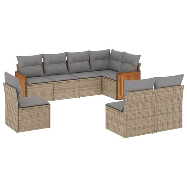 vidaXL 8-delige Loungeset met kussens poly rattan beige