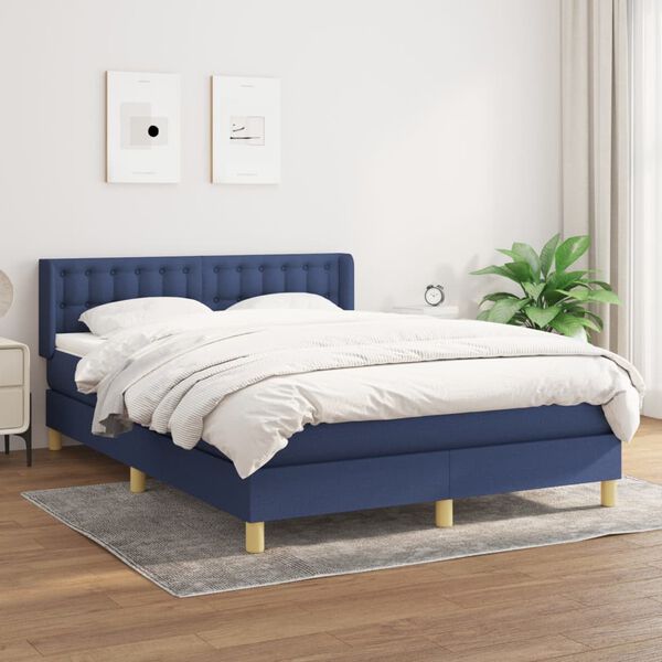 vidaXL Boxspring met matras stof blauw 140x200 cm