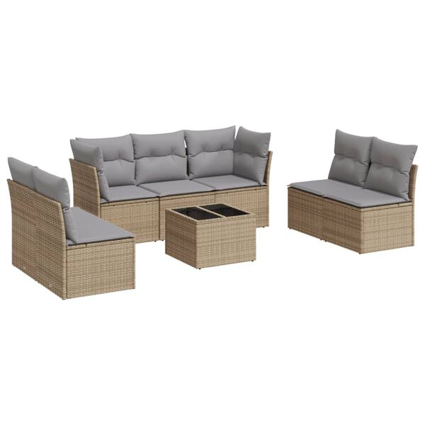 vidaXL 8-delige Loungeset met kussens poly rattan beige