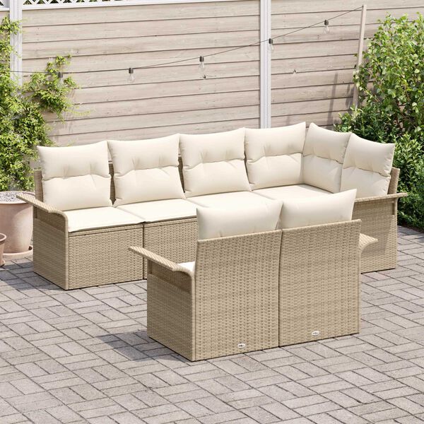 vidaXL Tuin Sofa Set met kussen 7 pcs Beige poly rattan