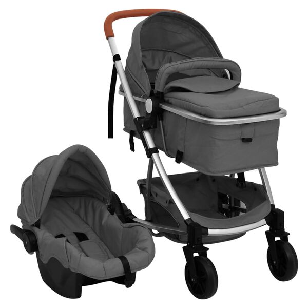 vidaXL Kinderwagen 3-in-1 aluminium donkergrijs