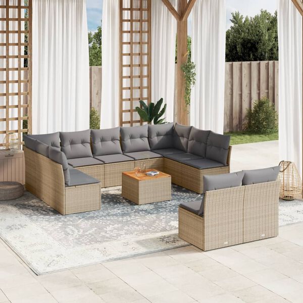 vidaXL 12-delige Loungeset met kussens poly rattan beige