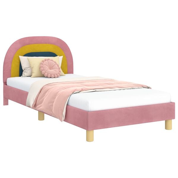 vidaXL Bedframe voor kinderen met hoofdbord Roze 90 x 200 cm Fluweel