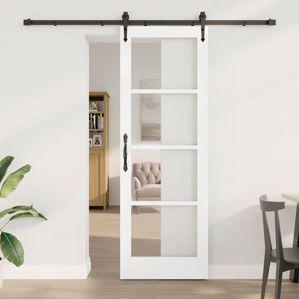 vidaXL Schuifdeur ORKDAL Wit 73,5 x 211 cm Massief grenenhout en glas