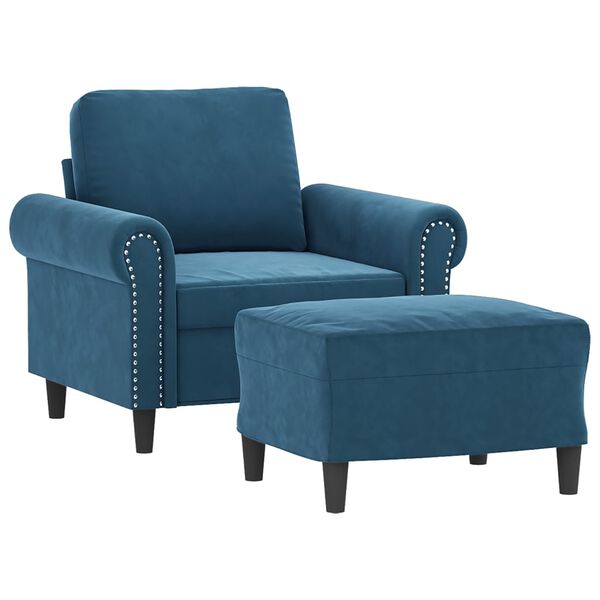 vidaXL Fauteuil met voetenbank 60 cm fluweel blauw