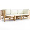 vidaXL 3-delige Loungeset met kussens bamboe cr&egrave;mewit