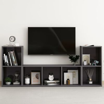 vidaXL 3-delige Tv-meubelset bewerkt hout hoogglans grijs