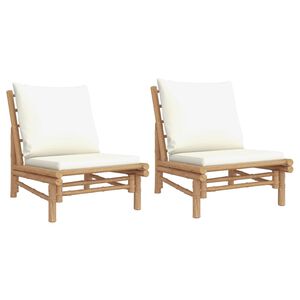 vidaXL Tuinstoelen 2 st met cr&egrave;mewitte kussens bamboe