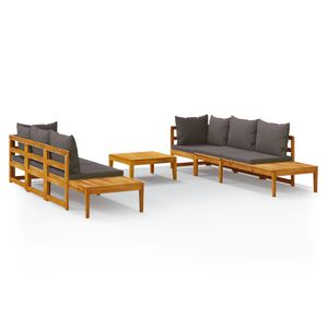 vidaXL 5-delige Loungeset met donkergrijze kussens acaciahout